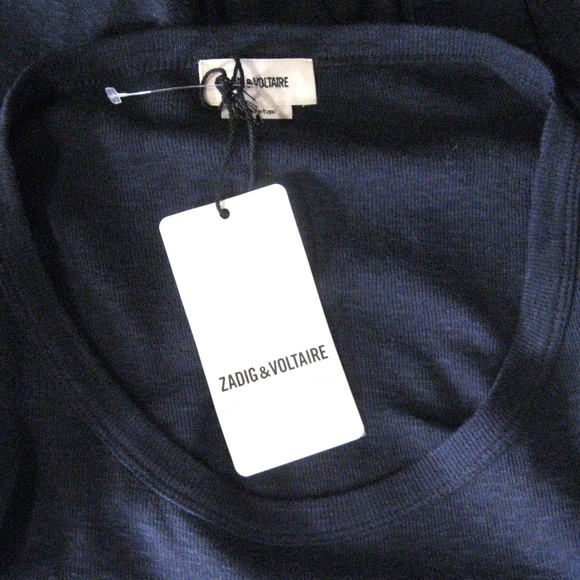 ZADIG & VOLTAIRE ⚜ WOMEN'S NAVY COTTON LONG SLEEVE TOP - Picture 6 of 6